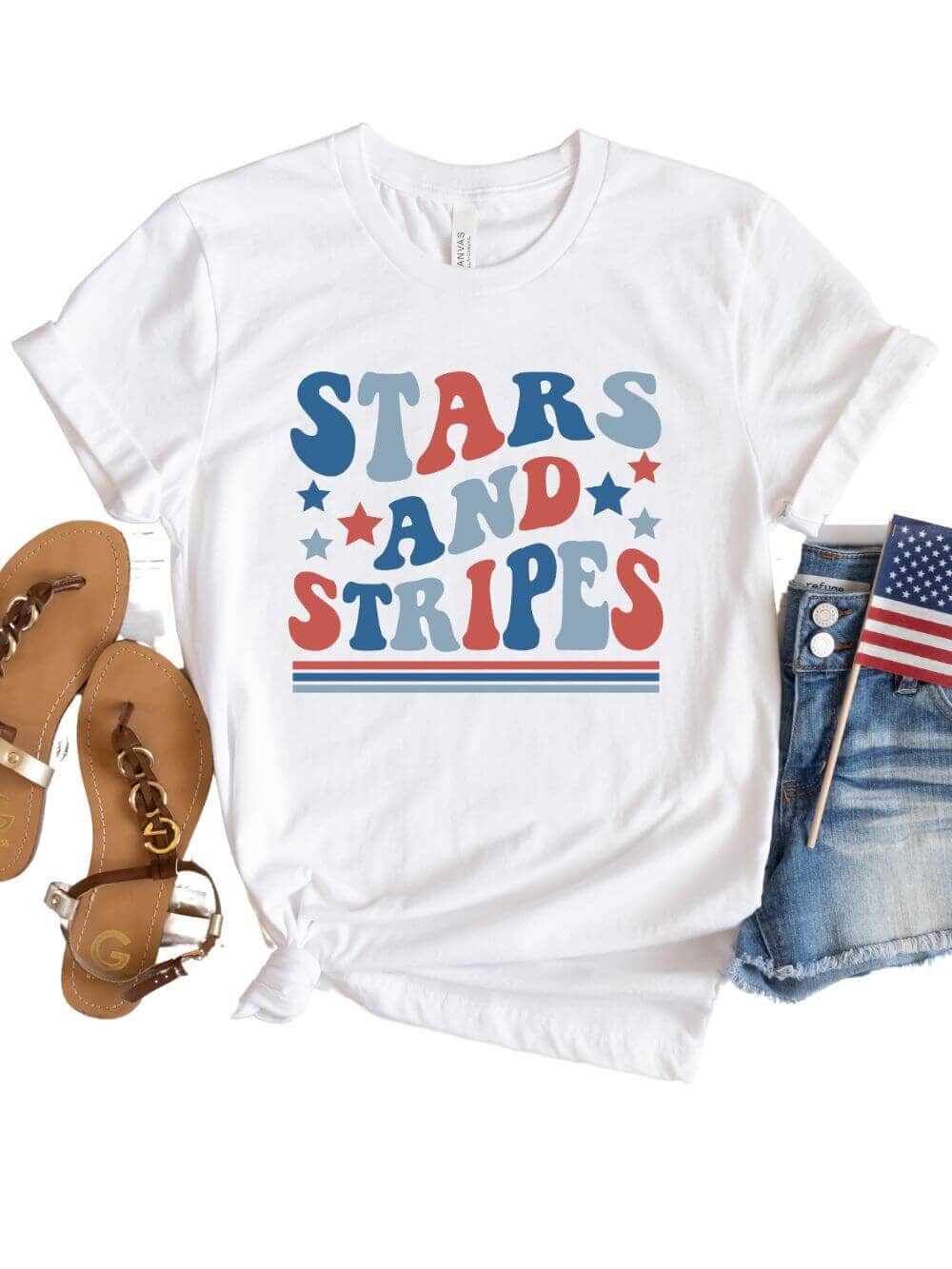 Stars &amp; Stripes Patriotic 4th of July Patriotic Graphic T-Shirt - Sydney So Sweet