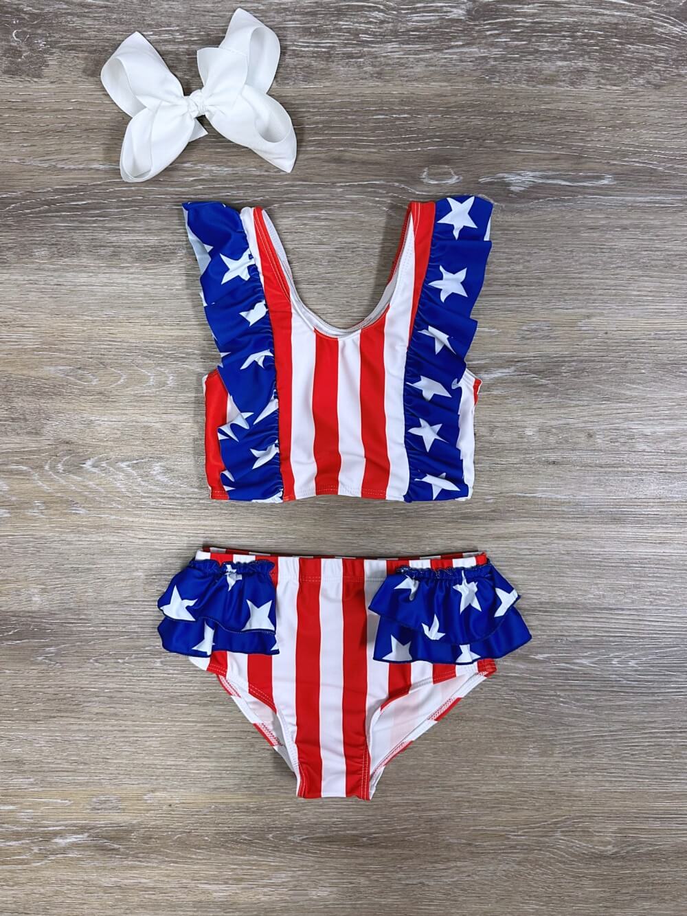 Stars & Stripes Girls USA Flag Print Two-Piece Swimsuit - Sydney So Sweet