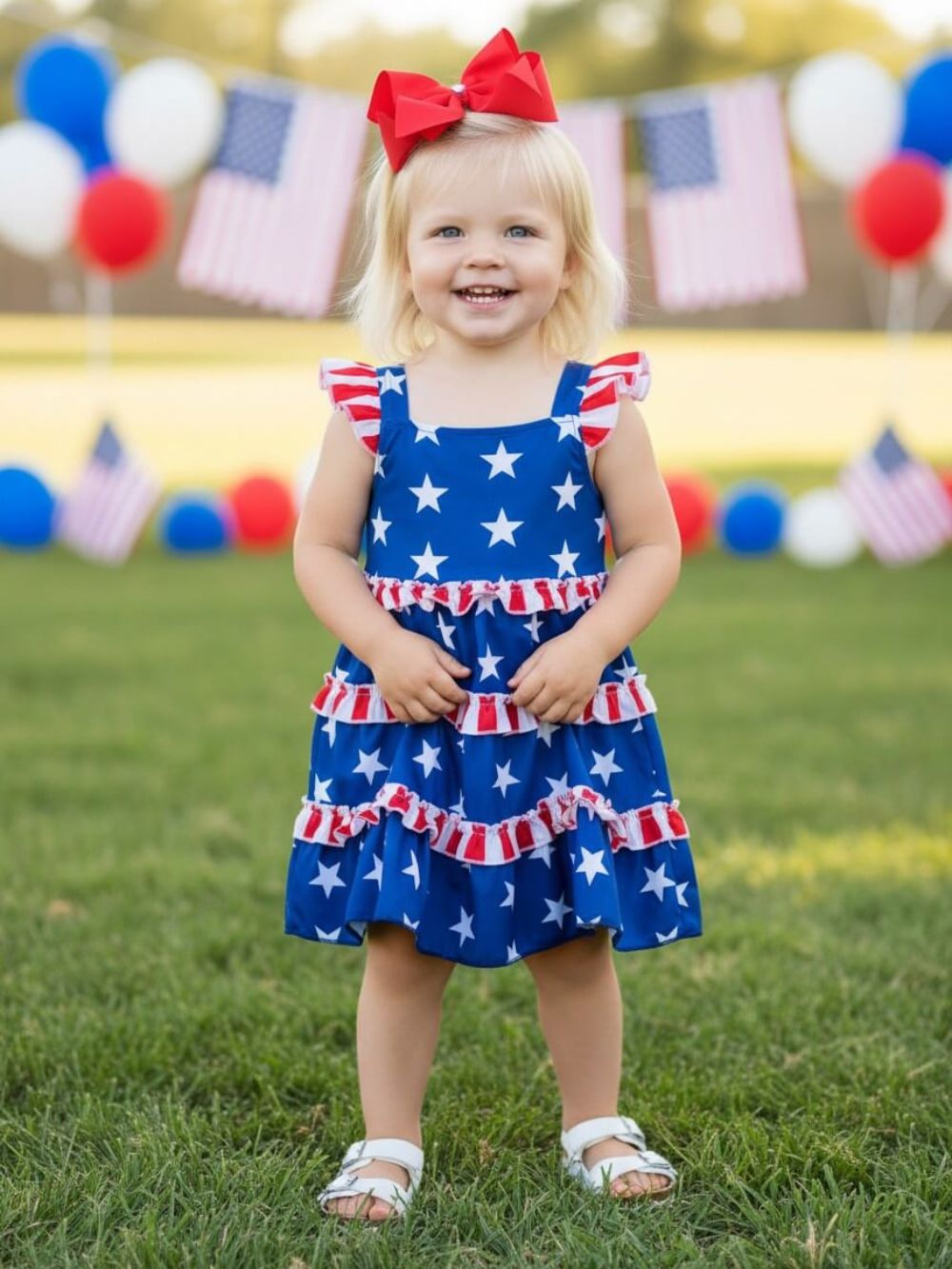 Stars & Stripes Ruffle Tiered Girls Dress