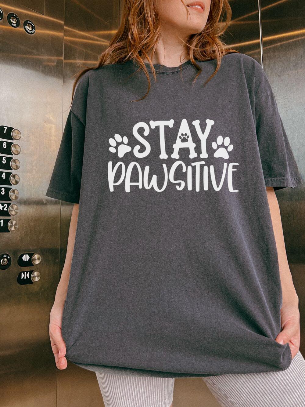 Stay Paw-sitive Paw Print T-Shirt Cute Dog Mom Graphic Tee