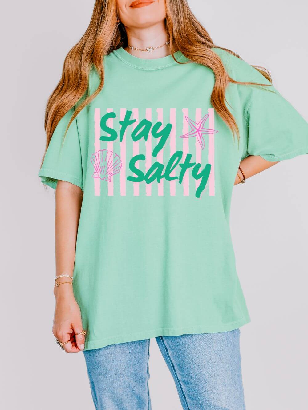 Stay Salty Graphic T-Shirt Women's  Beachy Pink Stripe Tee