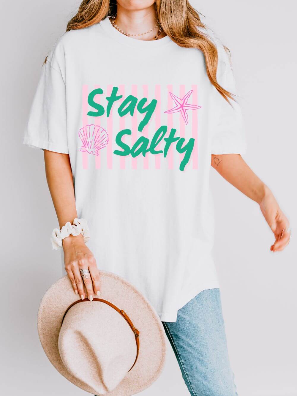 Stay Salty Graphic T-Shirt Women's  Beachy Pink Stripe Tee