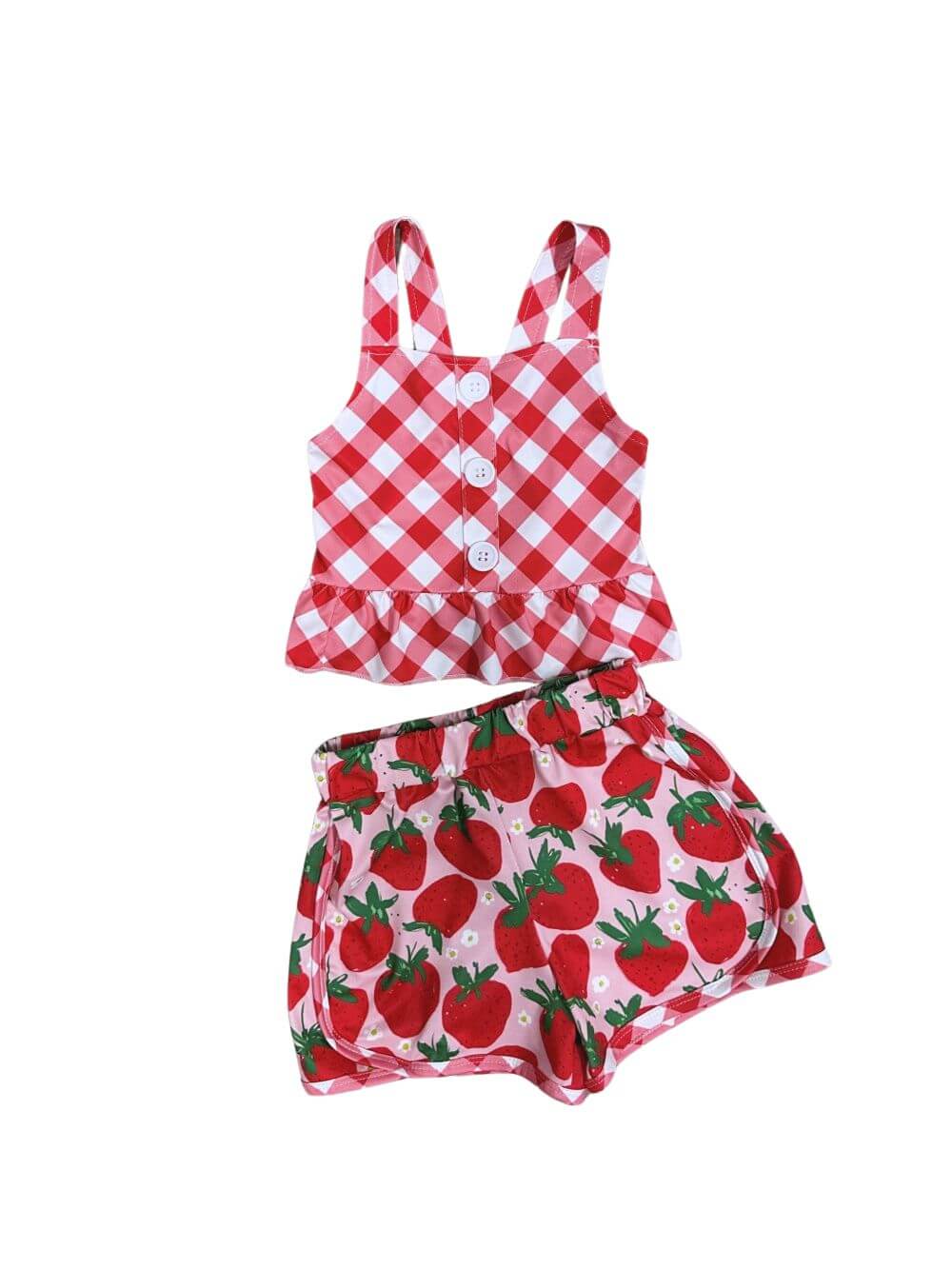 Strawberry Picnic Girls Gingham Plaid Tank & Shorts Outfit - Sydney So Sweet