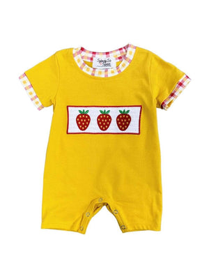 Strawberry Season Yellow & Red Baby Romper - Sydney So Sweet