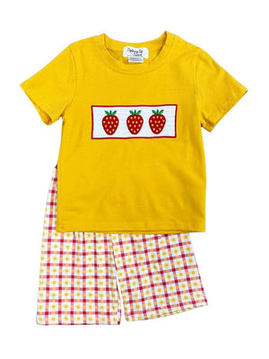 Strawberry Season Yellow & Red Boys Shorts Outfit - Sydney So Sweet