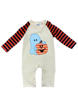 Stripe Sleeve Ghost & Jack-o-lantern Halloween Baby Romper - Sydney So Sweet