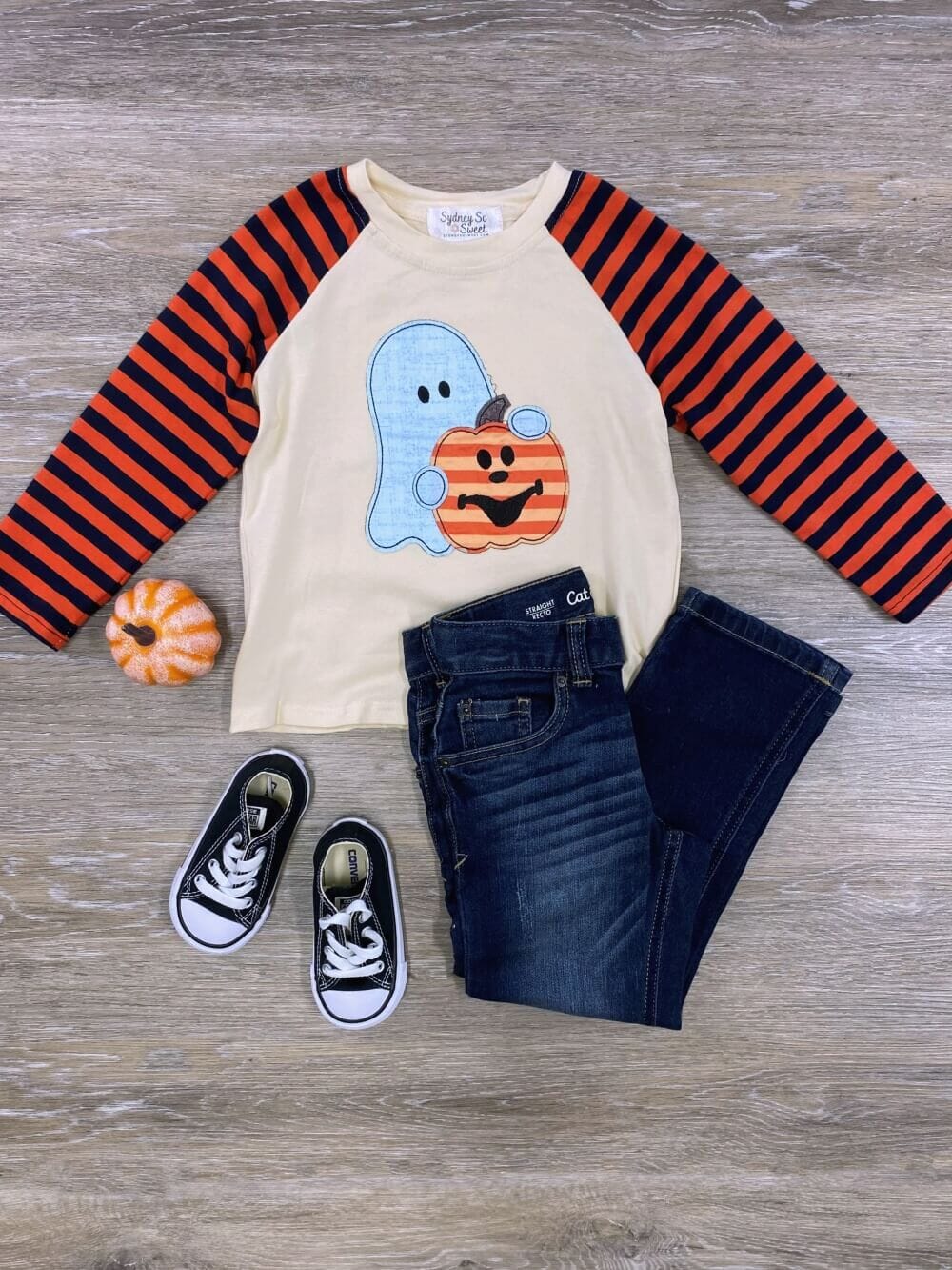 Stripe Sleeve Ghost &amp; Jack-o-lantern Halloween Top - Sydney So Sweet