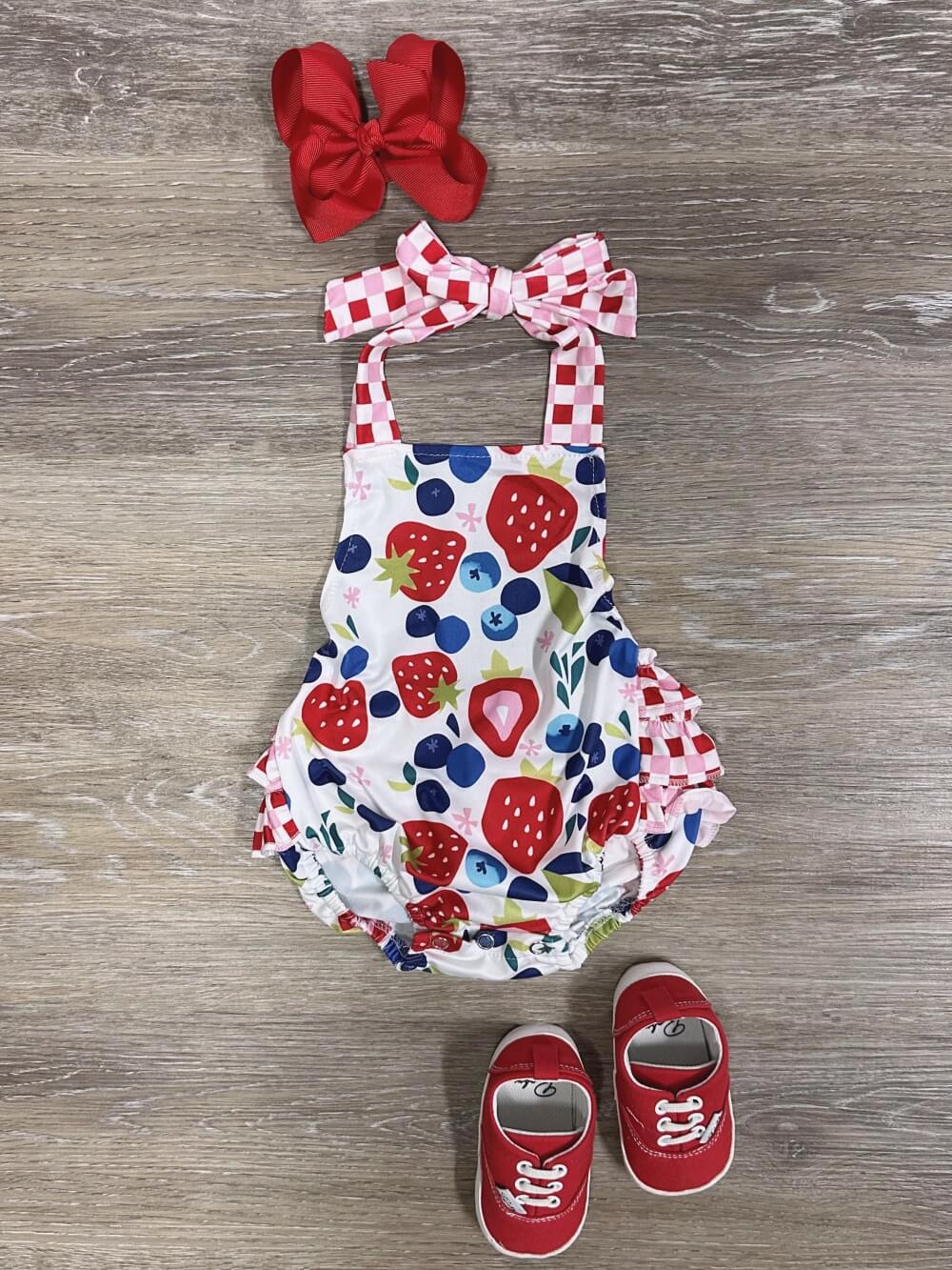 Summer Berry Patch Girls Halter Strap Baby Romper - Sydney So Sweet