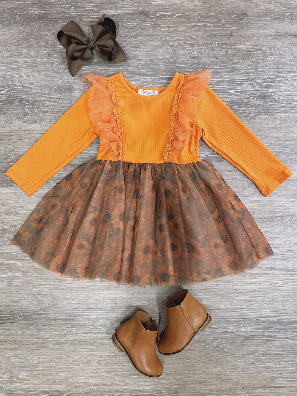 Sunflower Chiffon Girls Long Sleeve Dress - Sydney So Sweet