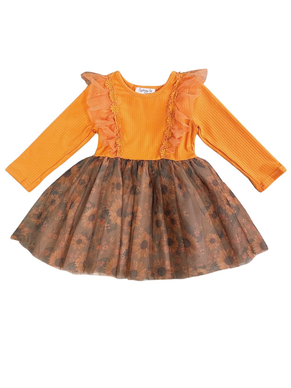 Sunflower Chiffon Girls Long Sleeve Dress - Sydney So Sweet