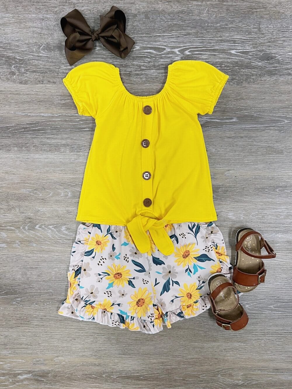 Sunflower Days Girls Yellow Tie Top Shorts Outfit - Sydney So Sweet