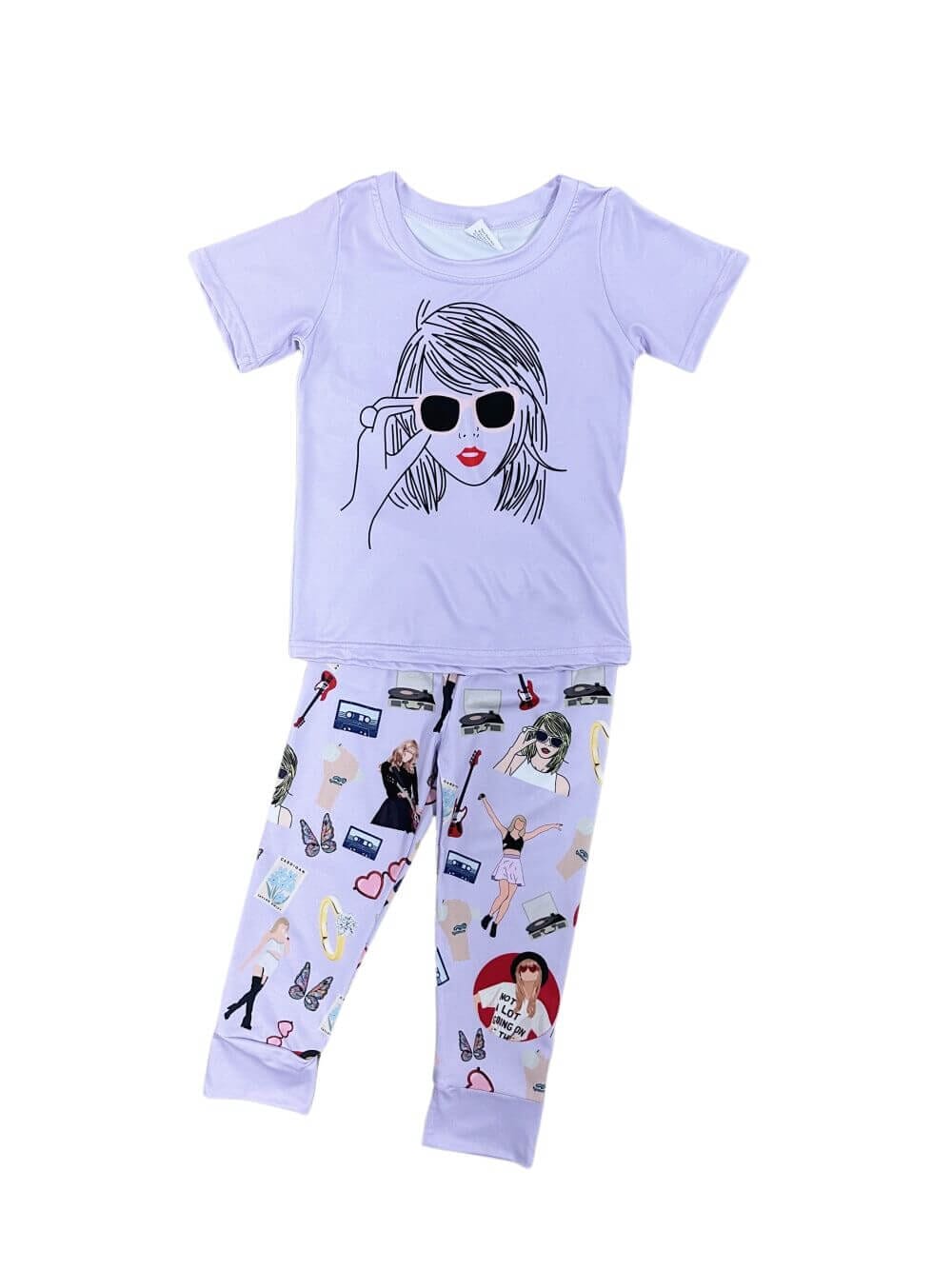 Sunglasses & Red Lips Girls Lavender Pajamas Set - Sydney So Sweet