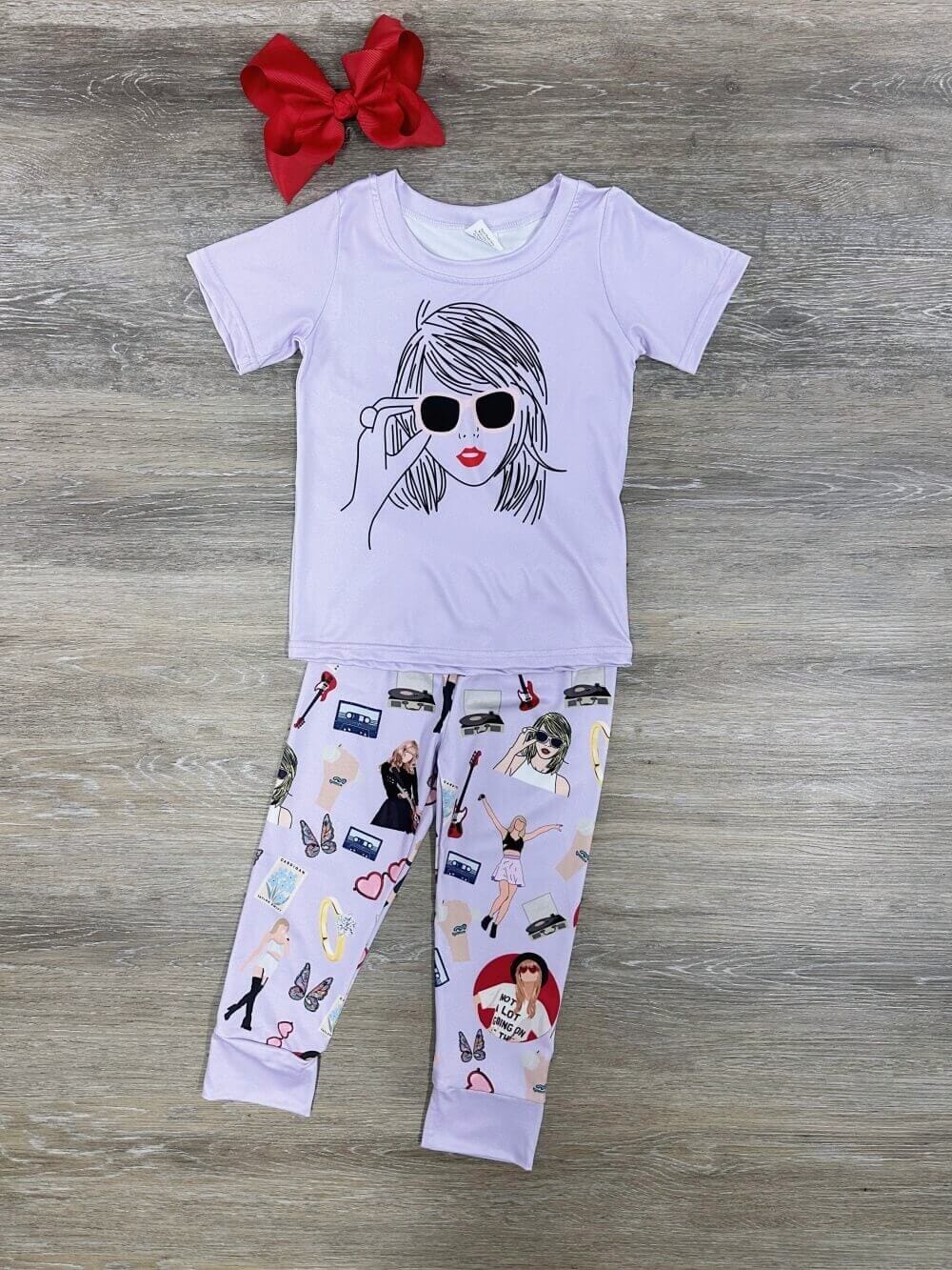 Sunglasses &amp; Red Lips Girls Lavender Pajamas Set - Sydney So Sweet