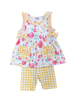Sunshine Gingham Girls Pink Floral Shorts Outfit - Sydney So Sweet