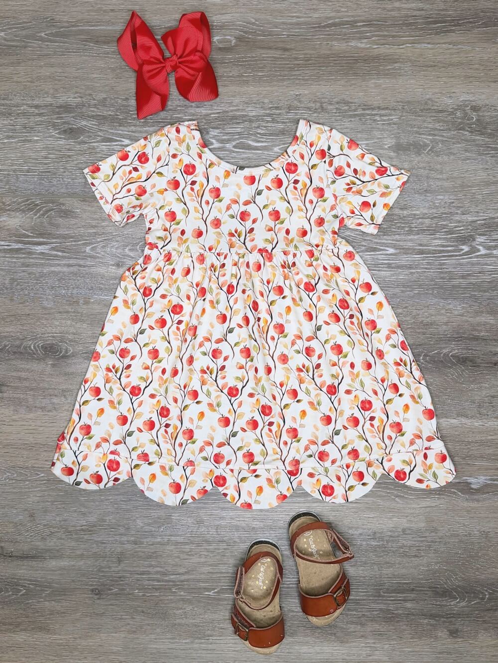 Sweet Apple Harvest Girls Back to School Scalloped Dress