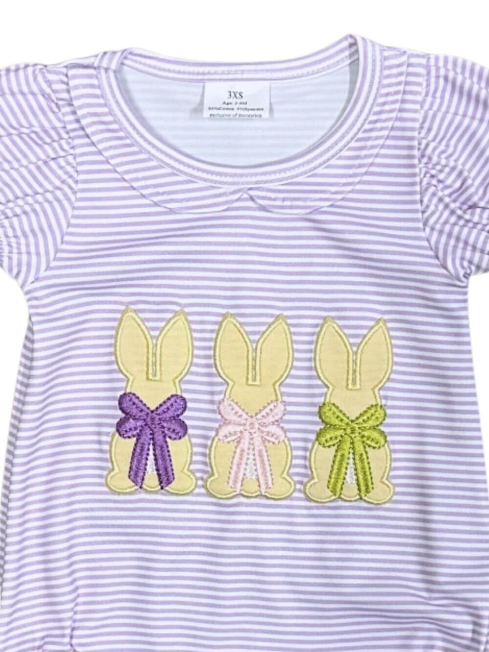 Sweet Bows & Bunnies Lavender Stripe Girls Baby Romper