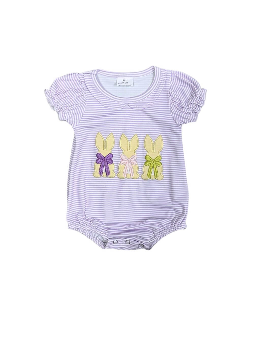 Sweet Bows & Bunnies Lavender Stripe Girls Baby Romper