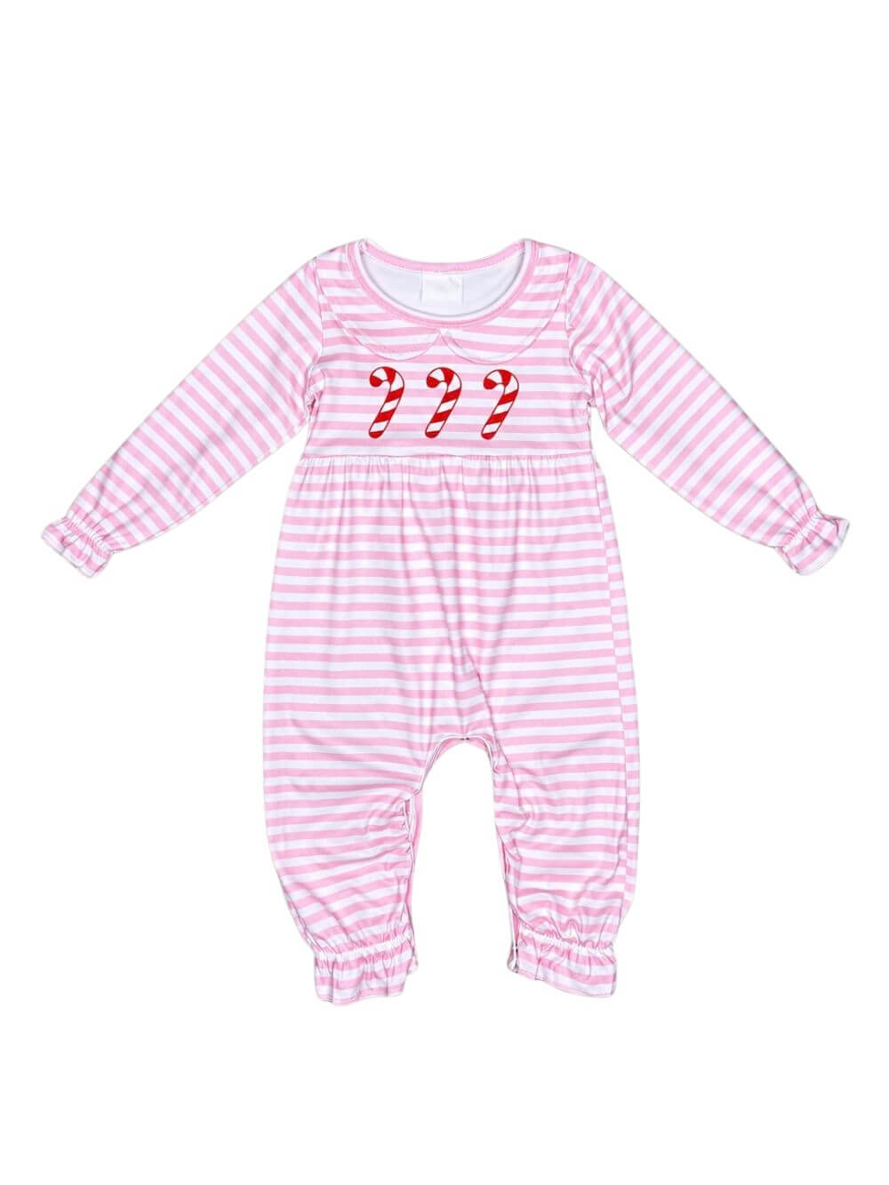 Sweet Candy Cane Girls Pink Stripe Christmas Baby Romper
