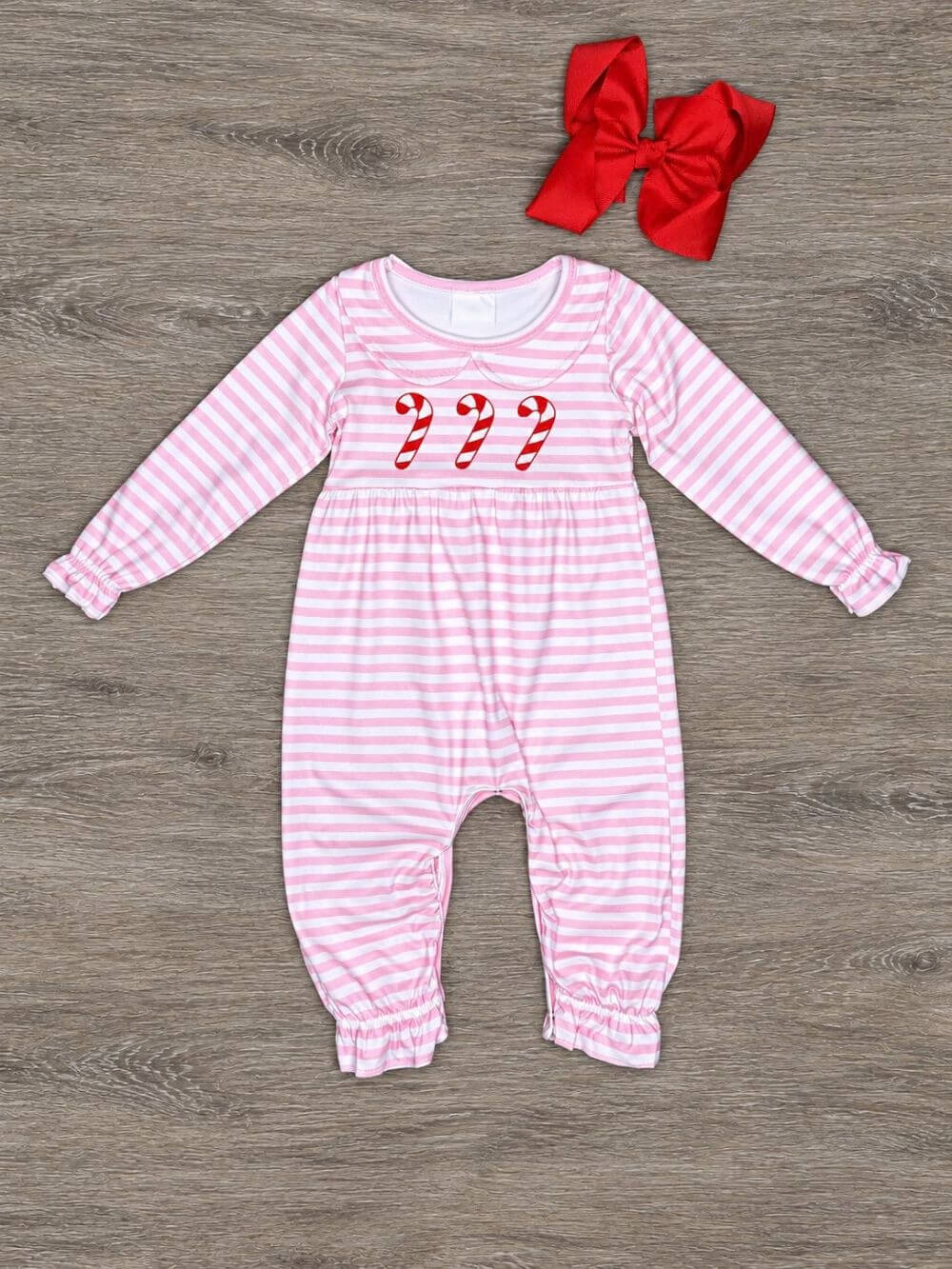 Sweet Candy Cane Girls Pink Stripe Christmas Baby Romper
