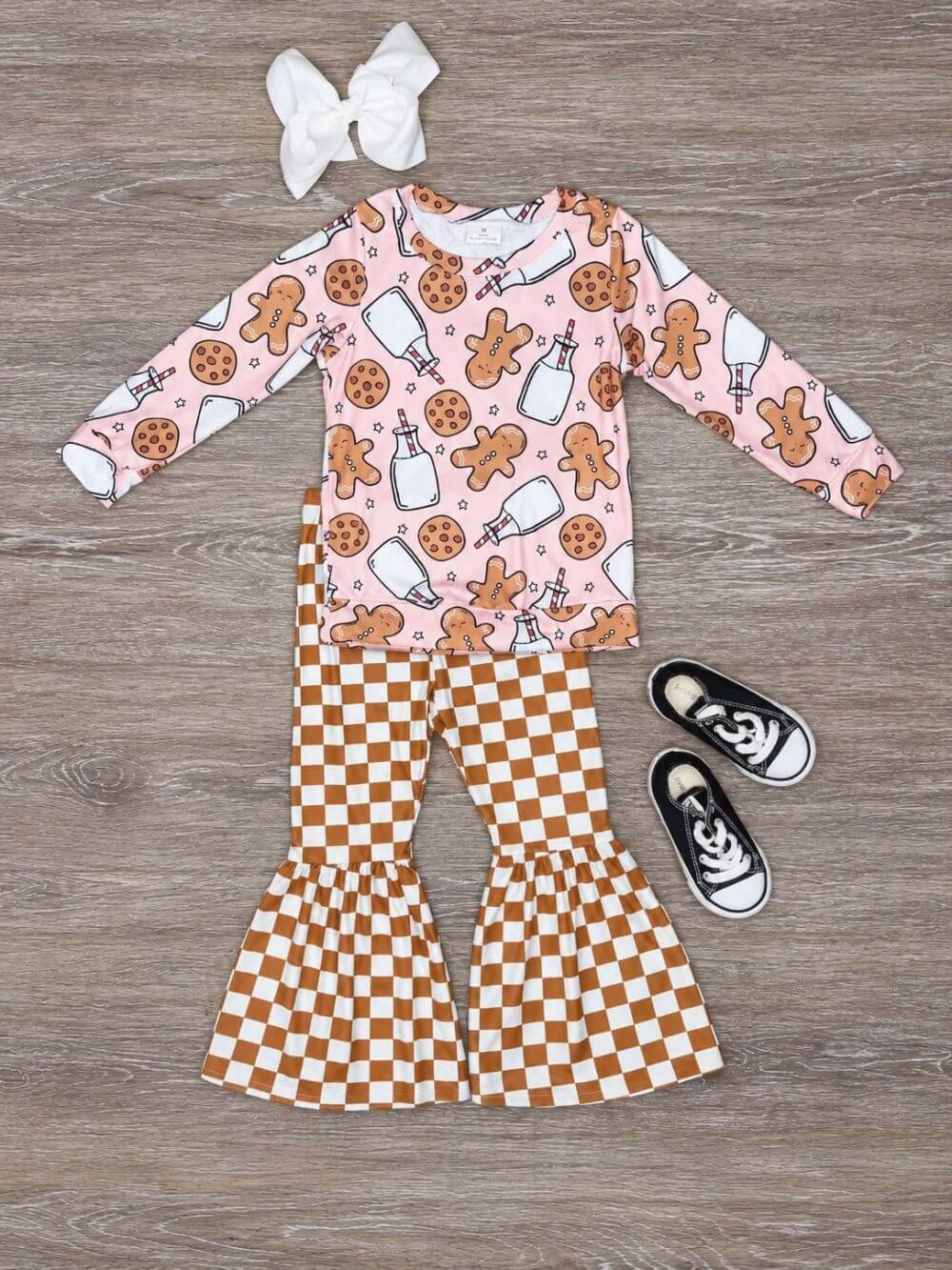 Sweet Gingerbread Girls Milk & Cookies Bell Bottoms Outfit