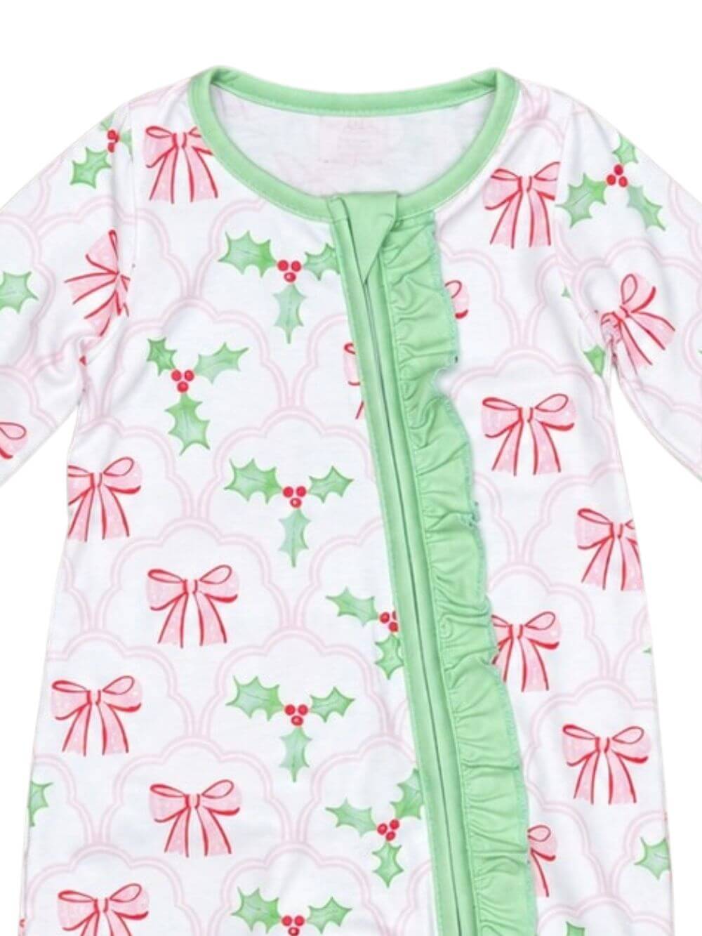 Sweet Holly & Bows Ruffle Zip Up Baby Romper