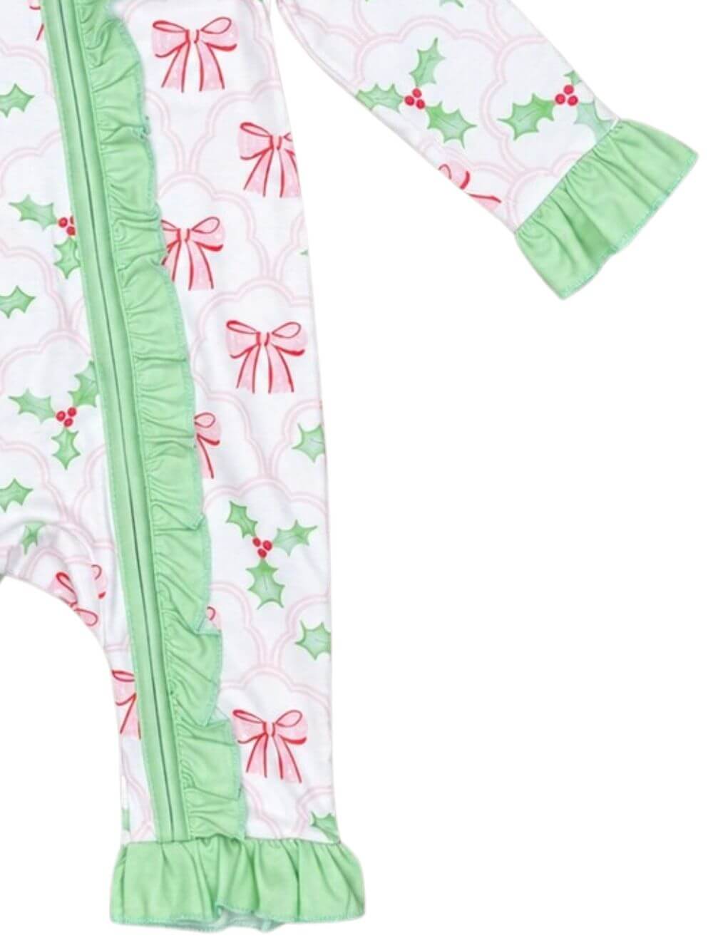 Sweet Holly & Bows Ruffle Zip Up Baby Romper