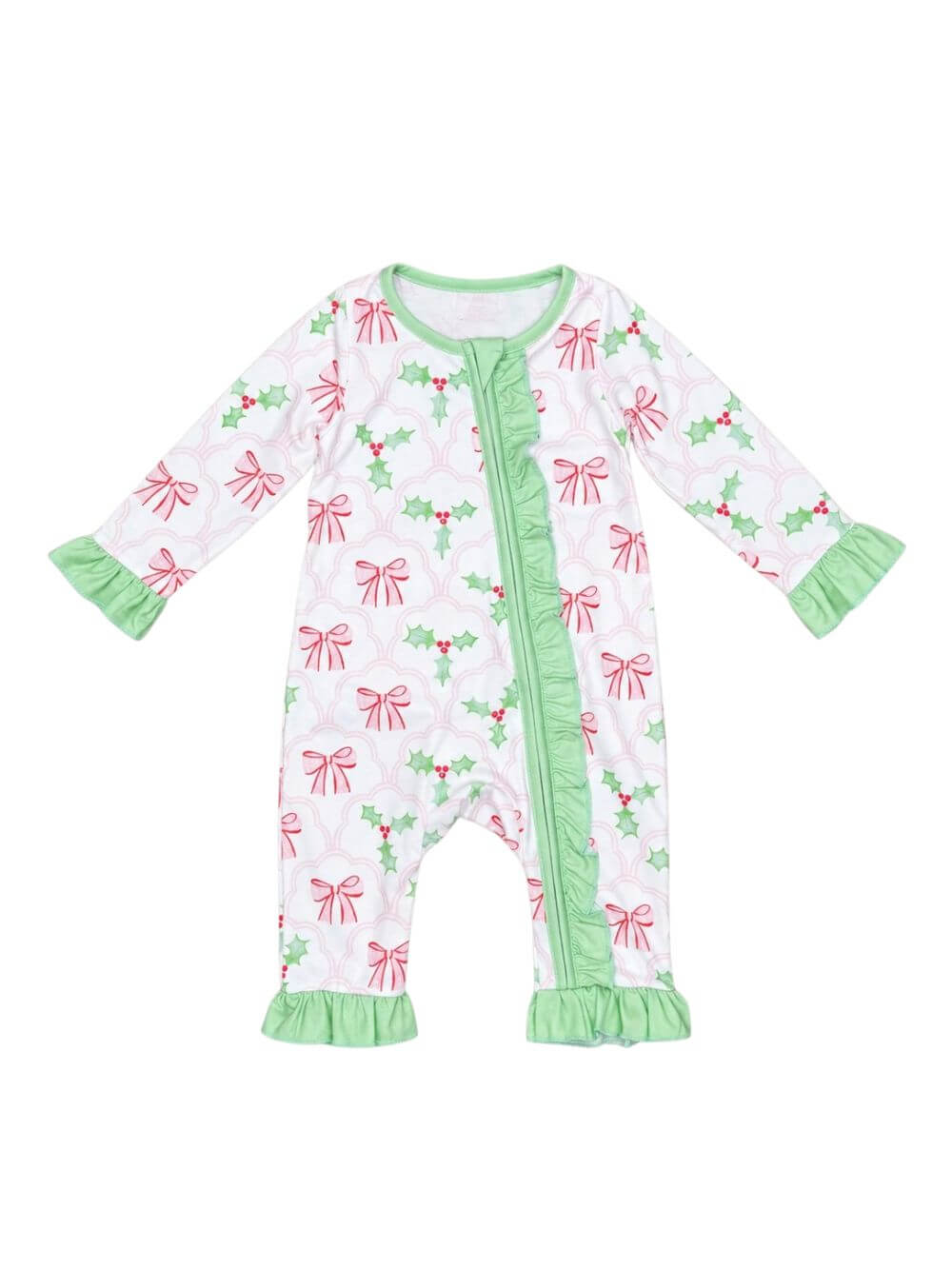 Sweet Holly & Bows Ruffle Zip Up Baby Romper