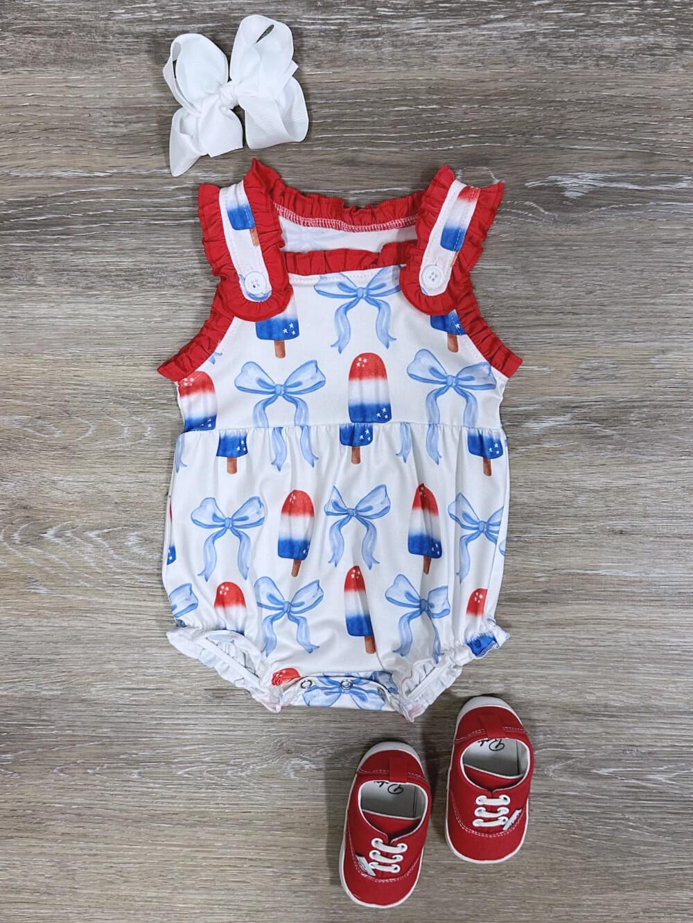 Sweet Land of Liberty Girls Popsicles & Bows Baby Romper - Sydney So Sweet