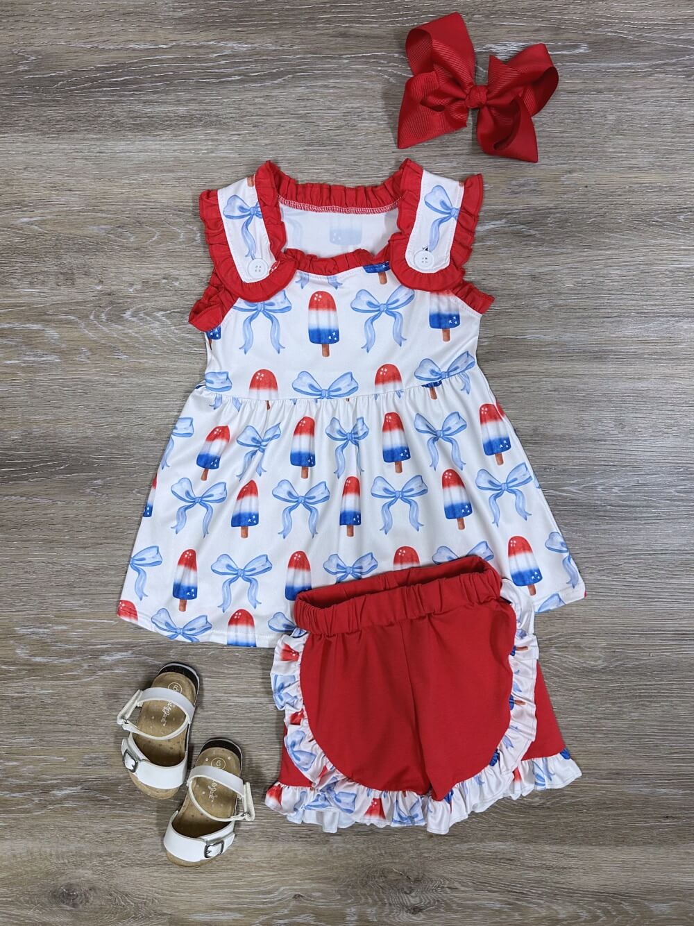 Sweet Land of Liberty Girls Popsicles & Bows Shorts Set - Sydney So Sweet