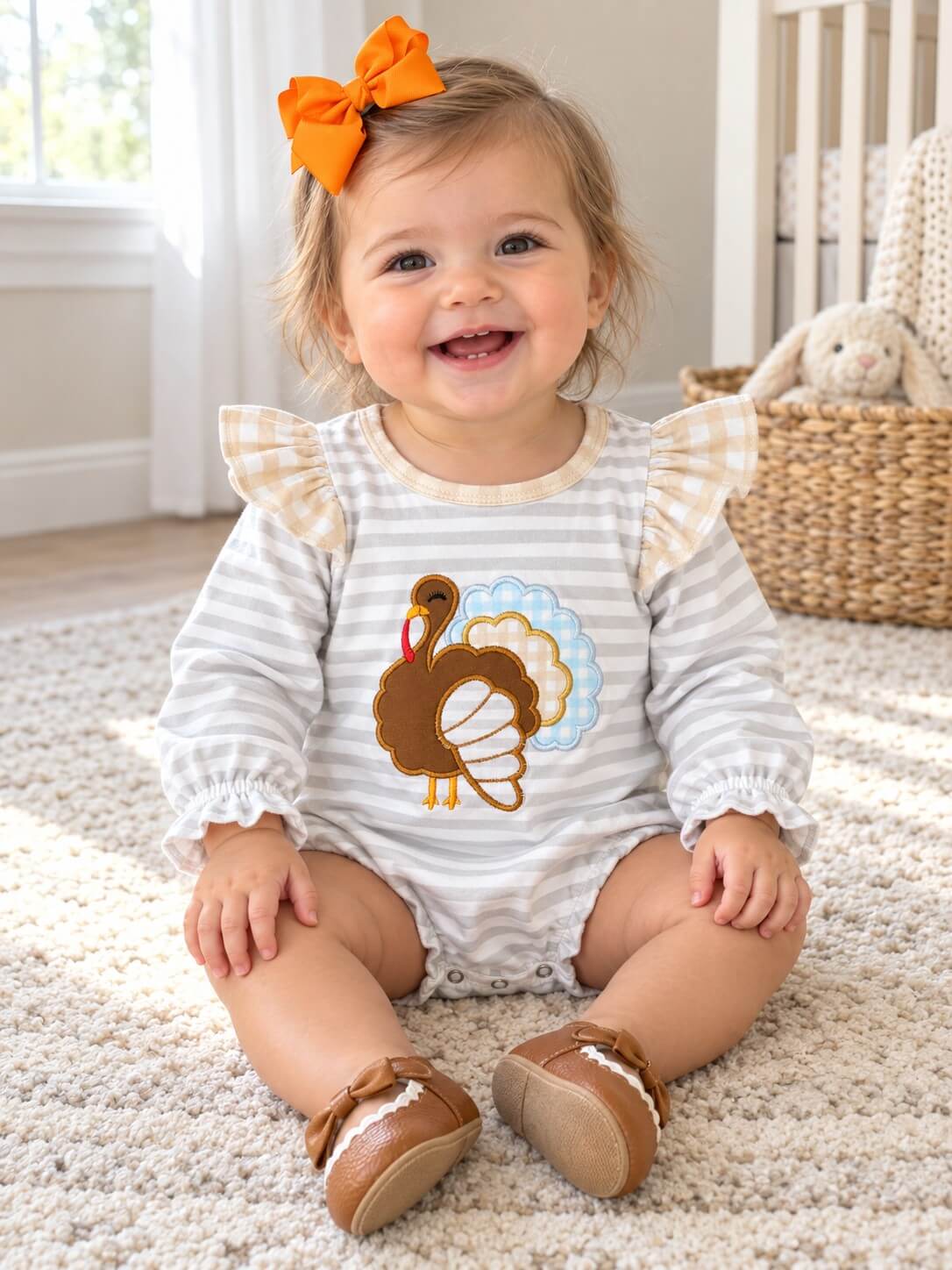 Sweet Little Turkey Girls Baby Bubble Romper