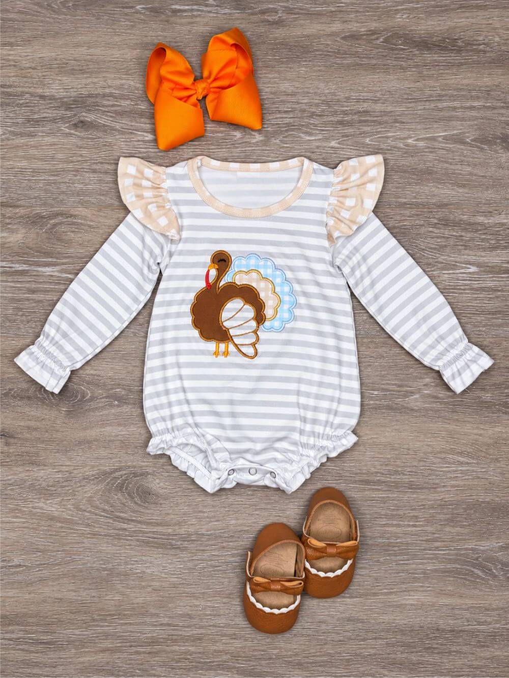 Sweet Little Turkey Girls Baby Bubble Romper