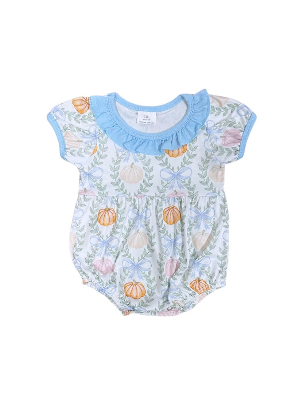 Sweet Pumpkin Blue Girls Puff Sleeve Baby Romper - Sydney So Sweet
