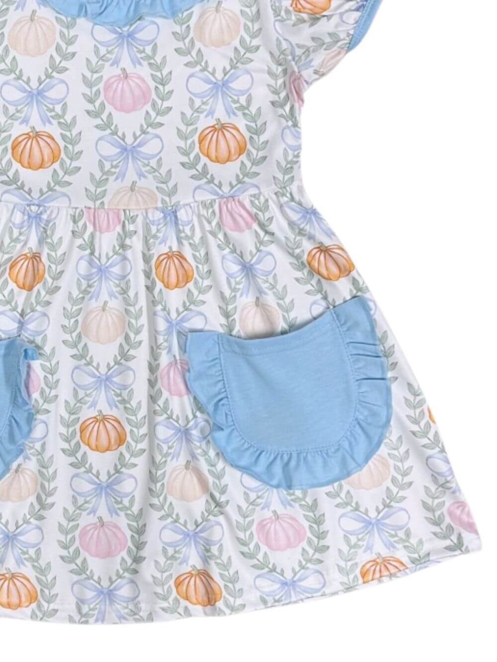 Sweet Pumpkin Blue Girls Puff Sleeve Pocket Dress - Sydney So Sweet