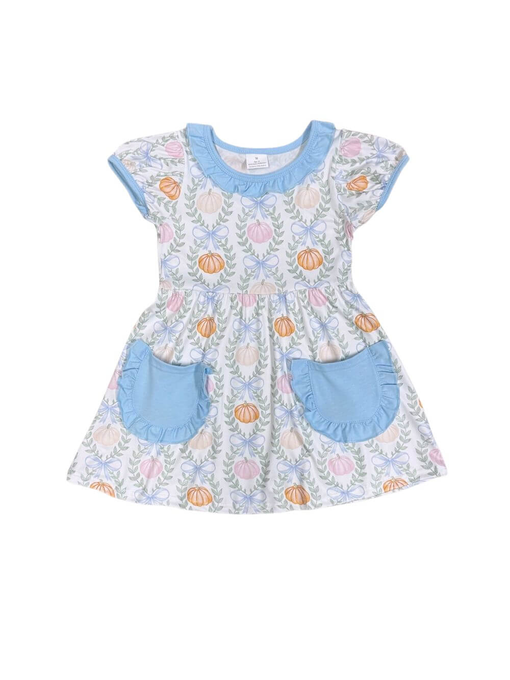 Sweet Pumpkin Blue Girls Puff Sleeve Pocket Dress - Sydney So Sweet