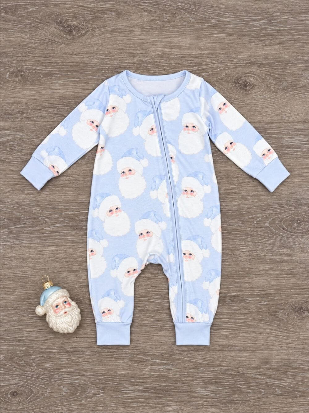 Sweet Santa Blue Boys Zip Up Baby Romper