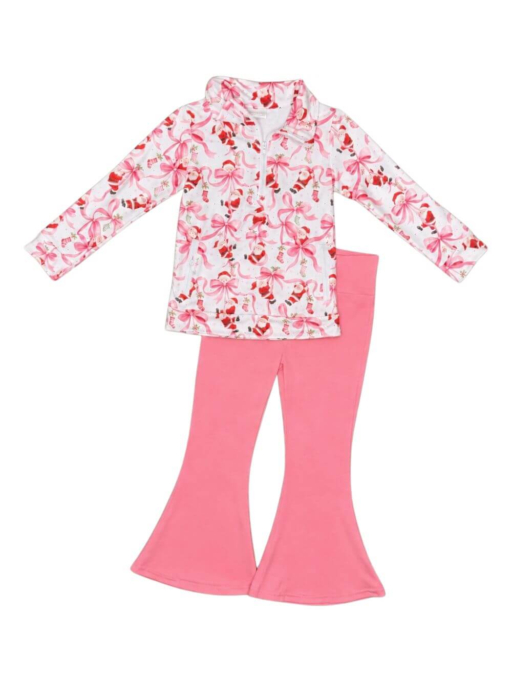 Sweet Santa Coquette Bow Girls Christmas Flare Pants Outfit