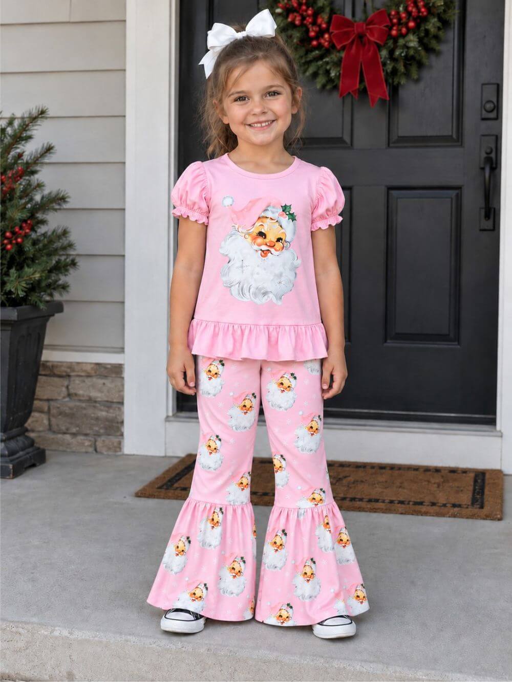 Sweet Santa Pink Girls Christmas Bell Bottoms Outfit