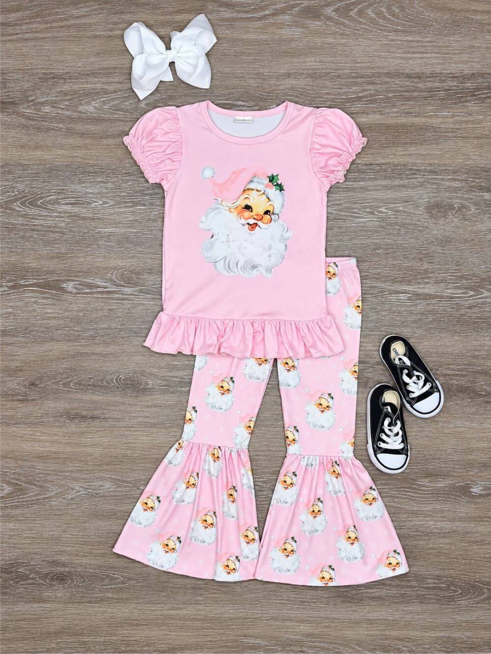 Sweet Santa Pink Girls Christmas Bell Bottoms Outfit
