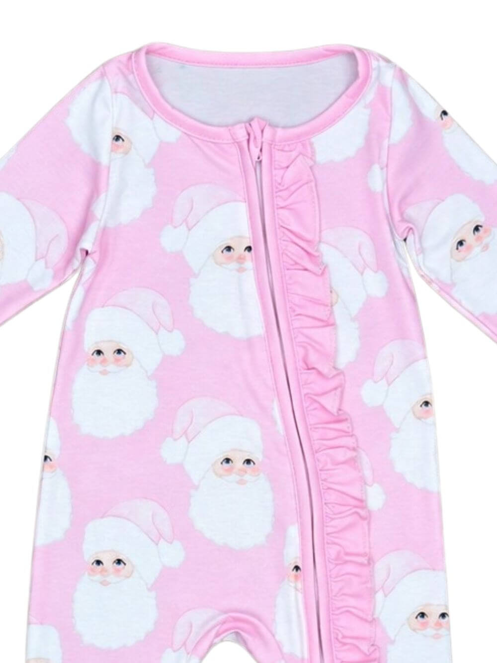Sweet Santa Pink Ruffle Girls Zip Up Baby Romper