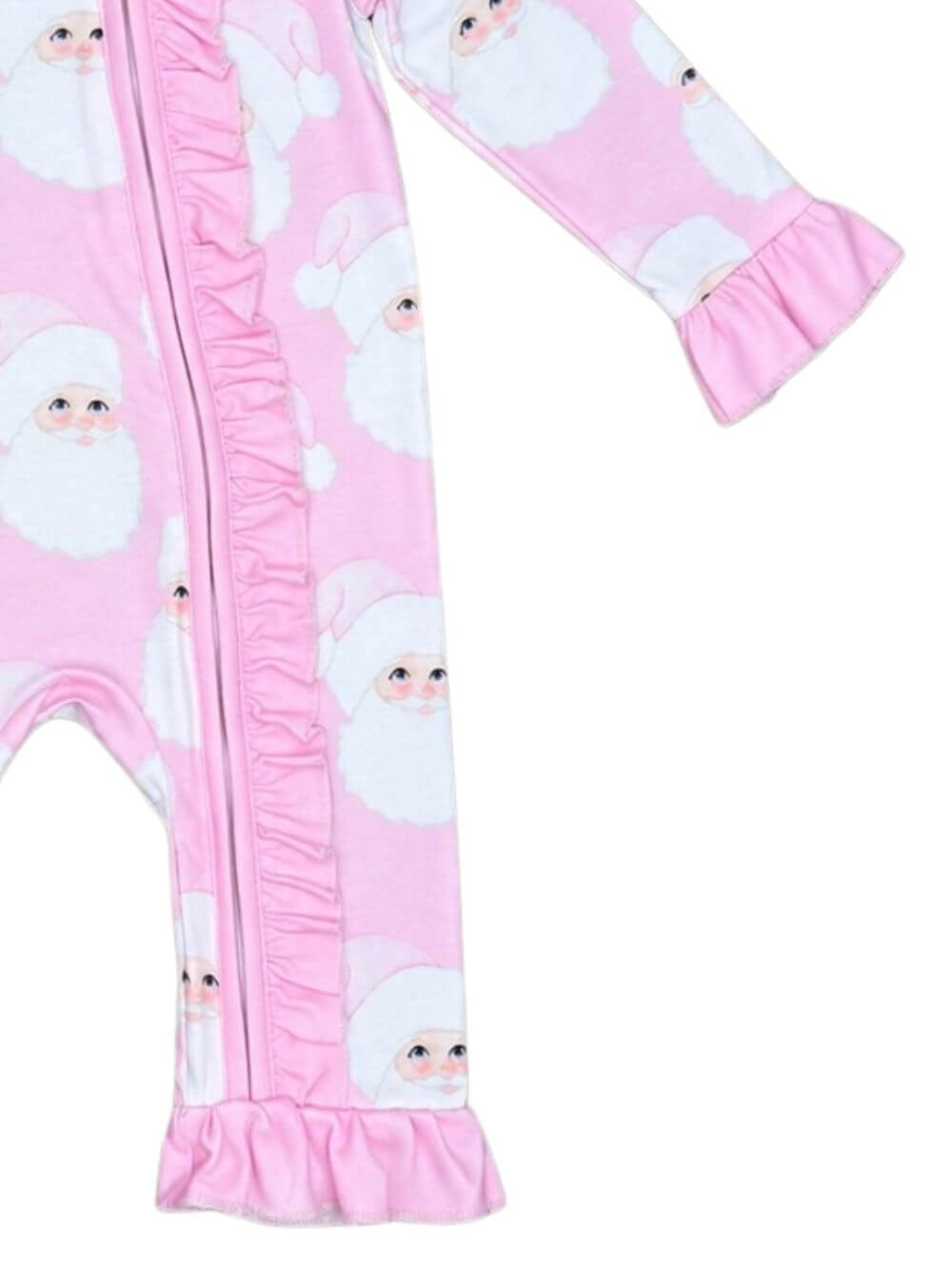 Sweet Santa Pink Ruffle Girls Zip Up Baby Romper