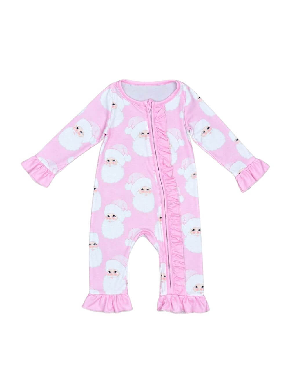 Sweet Santa Pink Ruffle Girls Zip Up Baby Romper