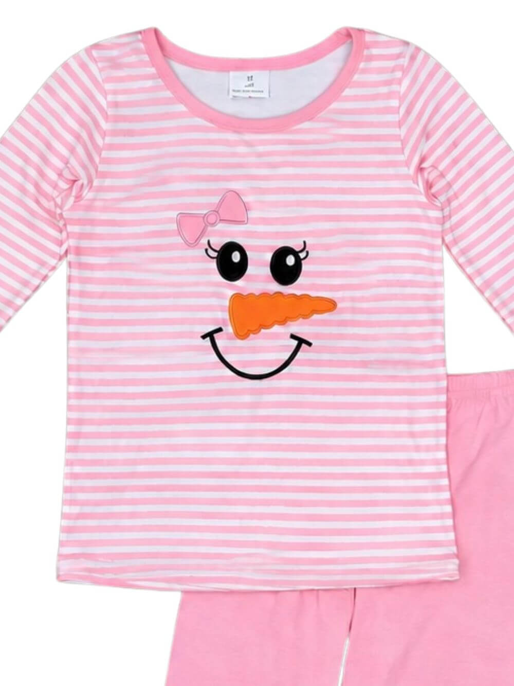 Sweet Snowman Girls Pink Stripe Ruffle Trim Outfit