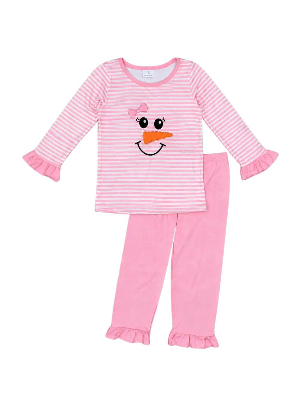 Sweet Snowman Girls Pink Stripe Ruffle Trim Outfit