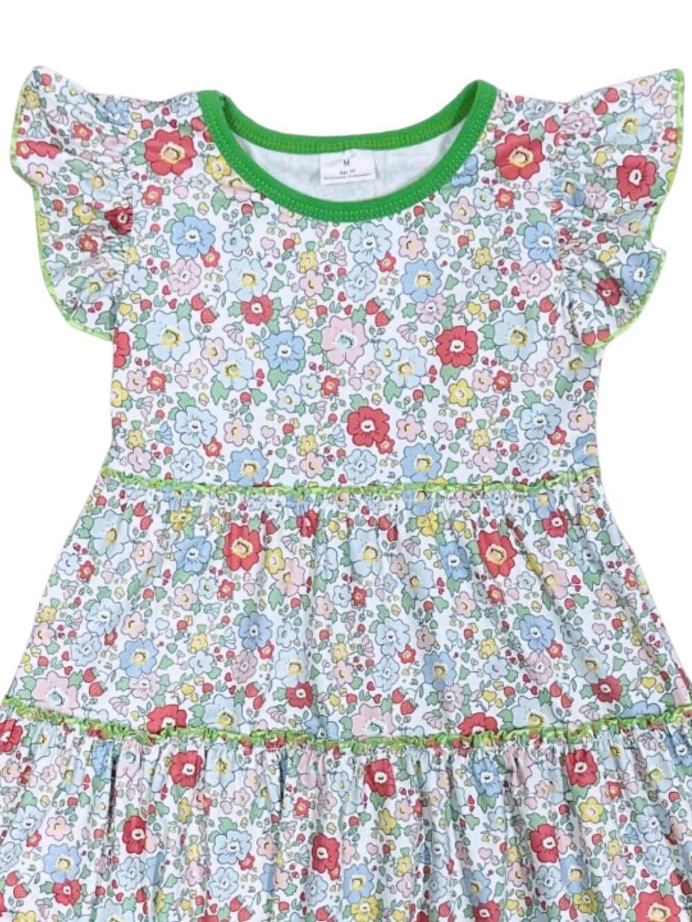 Sweet Spring Petals Flutter Sleeve Tiered Girls Dress