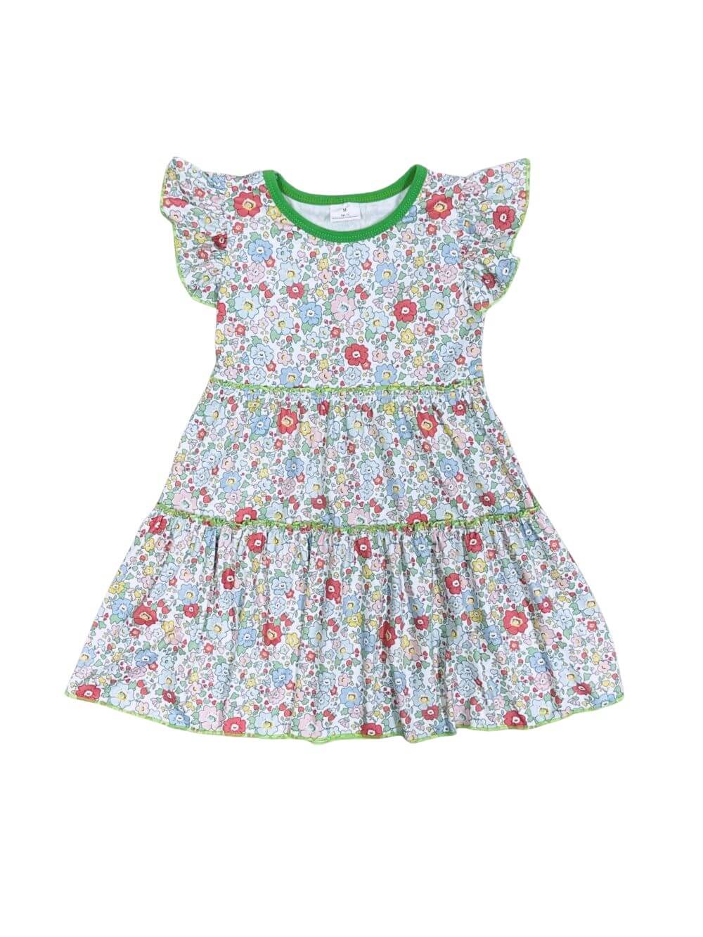 Sweet Spring Petals Flutter Sleeve Tiered Girls Dress