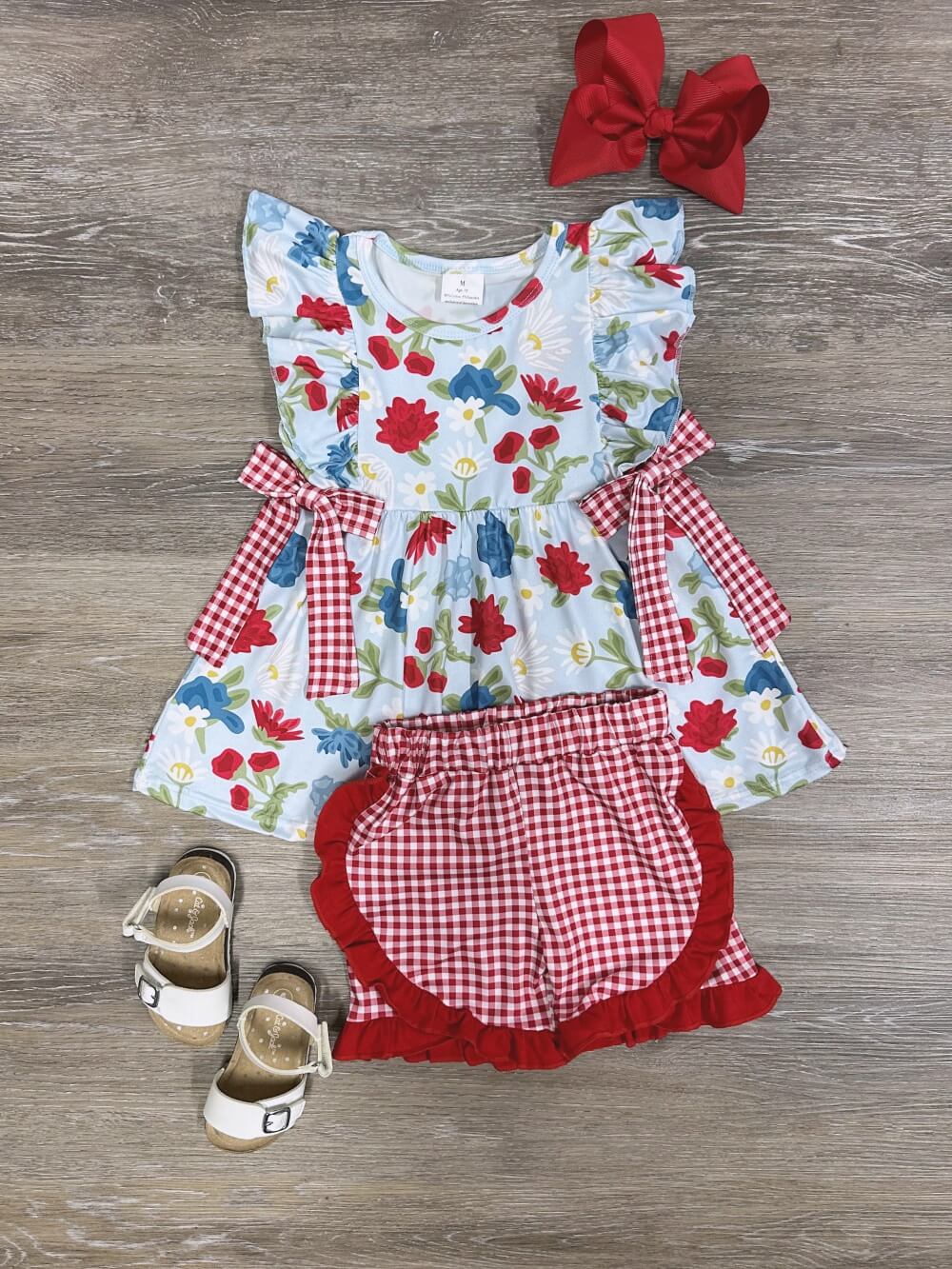 Sweet Summer Blooms Girls Gingham Bow Shorts Outfit - Sydney So Sweet