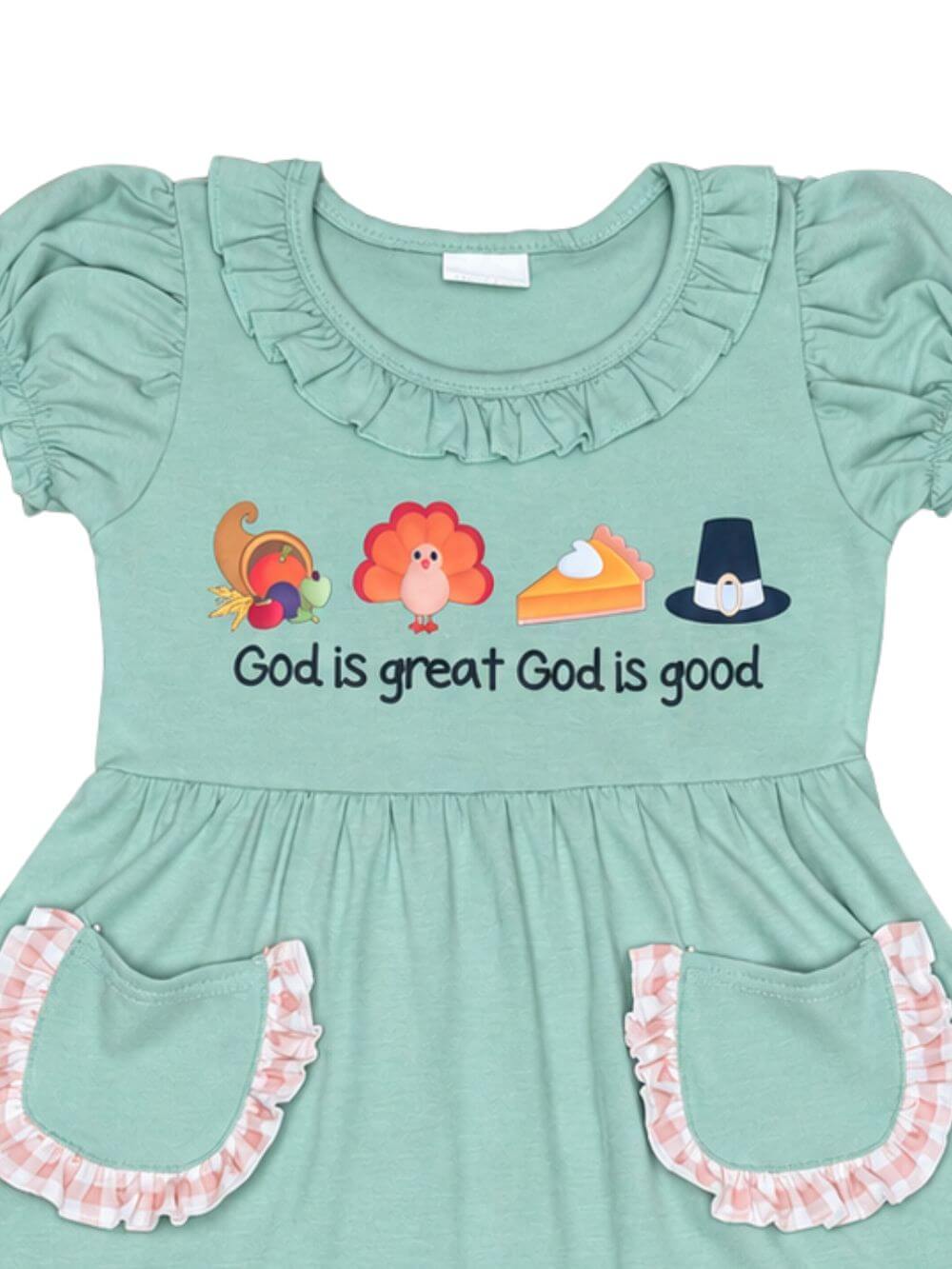 Sweet Thanksgiving Sage Girls Ruffle Dress
