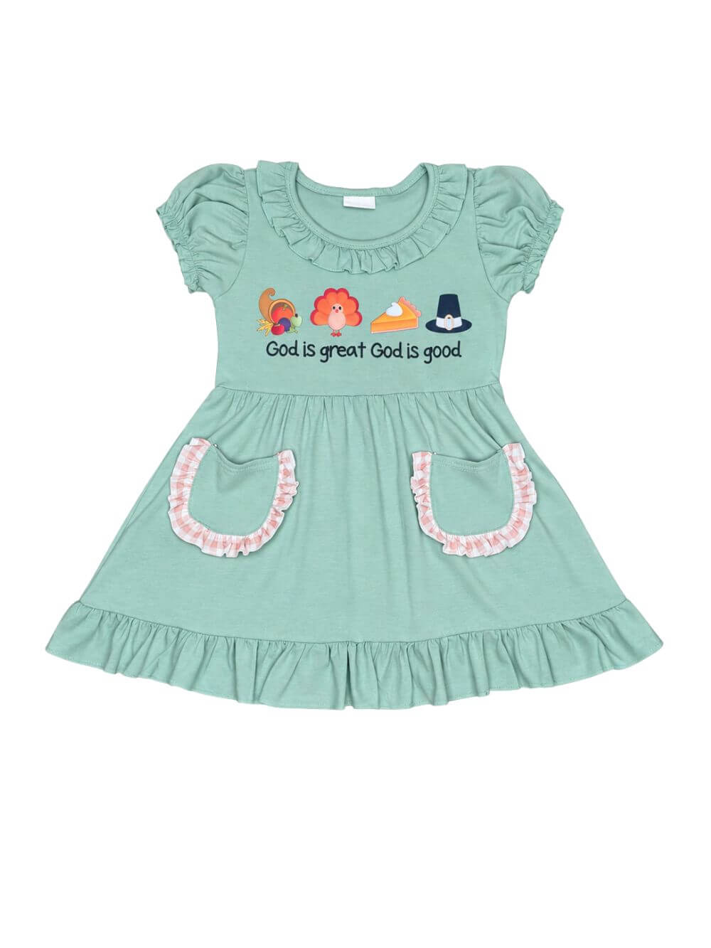 Sweet Thanksgiving Sage Girls Ruffle Dress