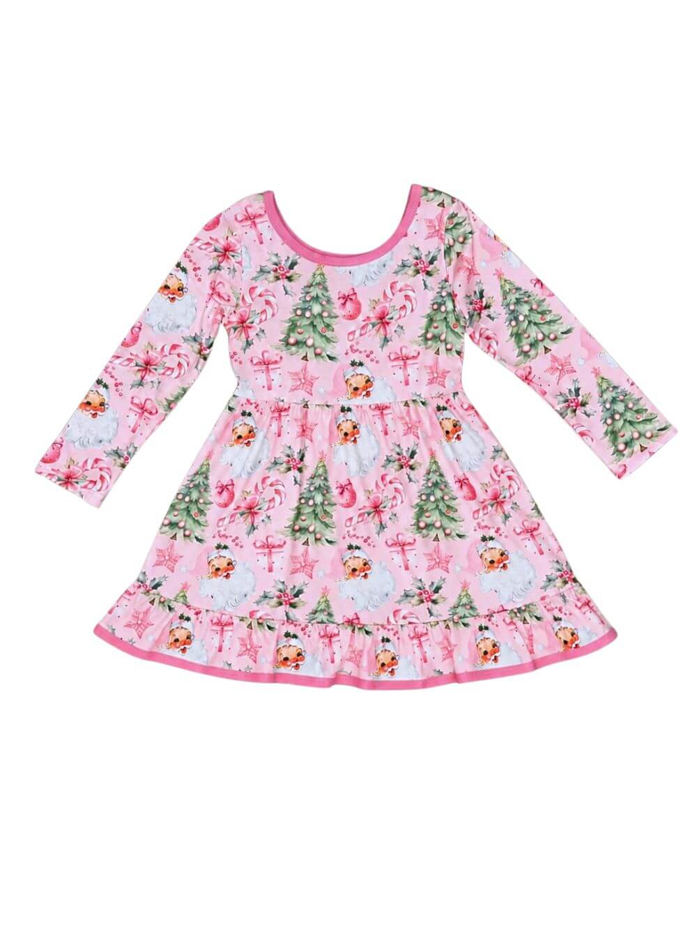 Sweet Vintage Santa Girls Long Sleeve Christmas Dress
