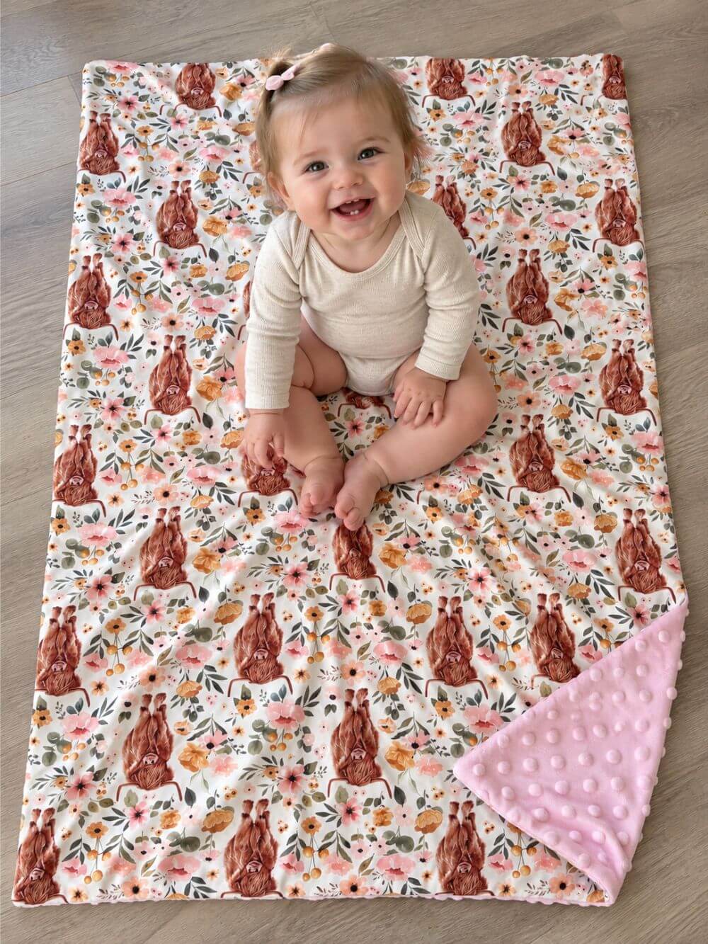 Sweet Highland Cow Baby or Toddler Minky Dot Blanket